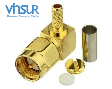 11512014 -- RF CONNECTOR - 50OHMS , SMA MALE , RIGHT ANGLE , CRIMP TYPE , RG316, RG174, RG188, LMR100 CABLE